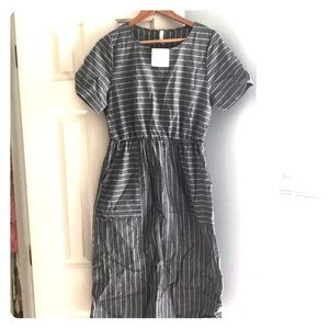 Gray pinstriped pocketed midi dress, NWT